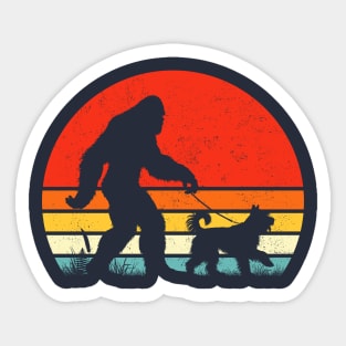 Bigfoot Walking Bouvier des Flandres Dog Retro Sunset Dog Lover Sticker